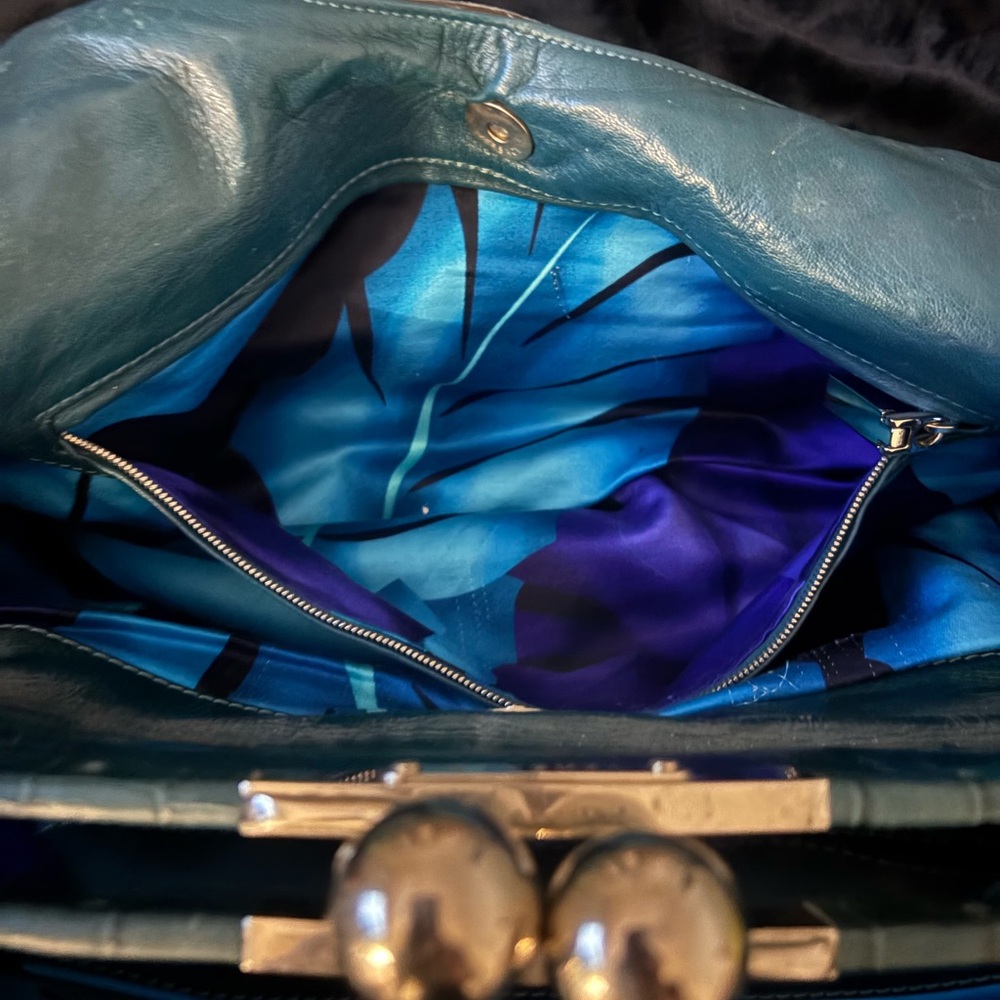 Versace Teal Blue Shoulder Bag with Silver-Tone Hardware - Picture 7 of 16